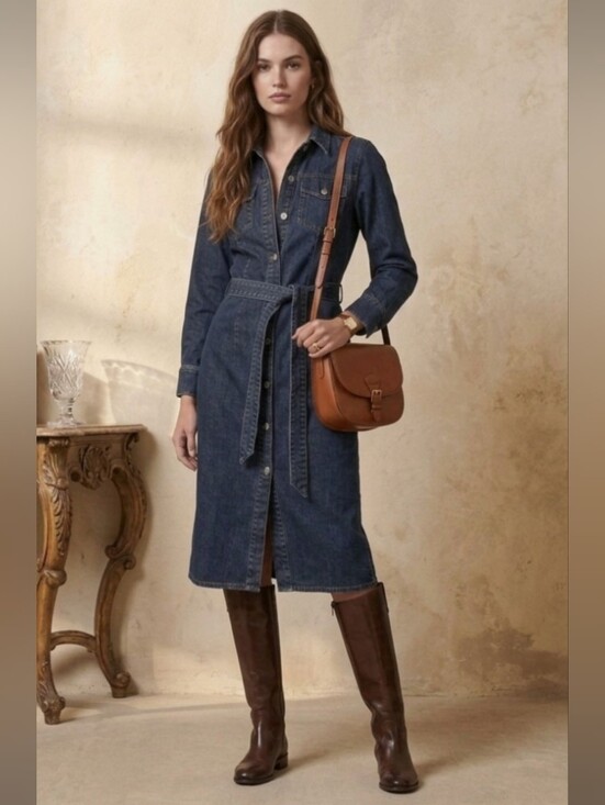 Zara Dresses & Skirts - ZARA Denim Shirt Dress with Tie Belt - Dark Blue